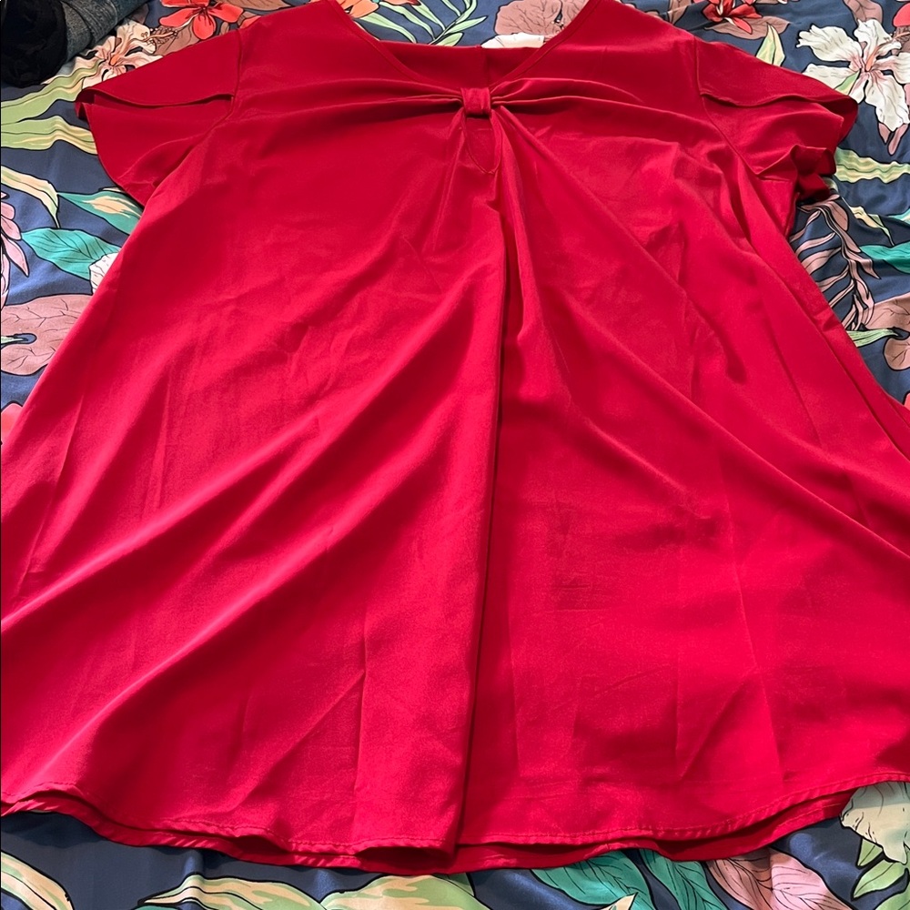 Short sleeved swing style red dress